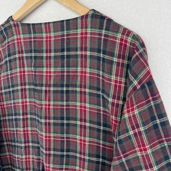 GOODNIGHT Nightshirt Mens L-XL Flannel Plaid Long Sleeve Pajama PJ Cotton Red - Picture 7 of 14